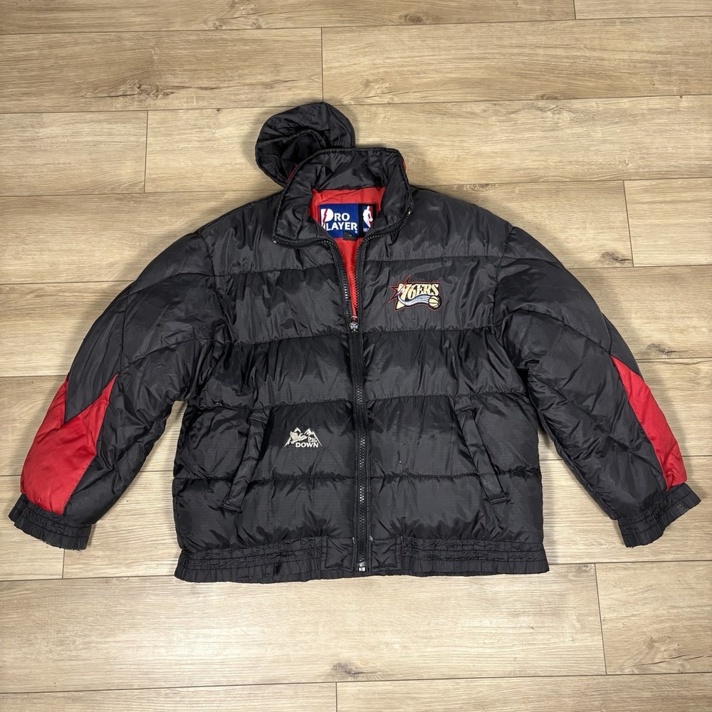90 Vintage Down Filled Pro Player Philadelphia 76ers Puffer Jacket Men's Large L